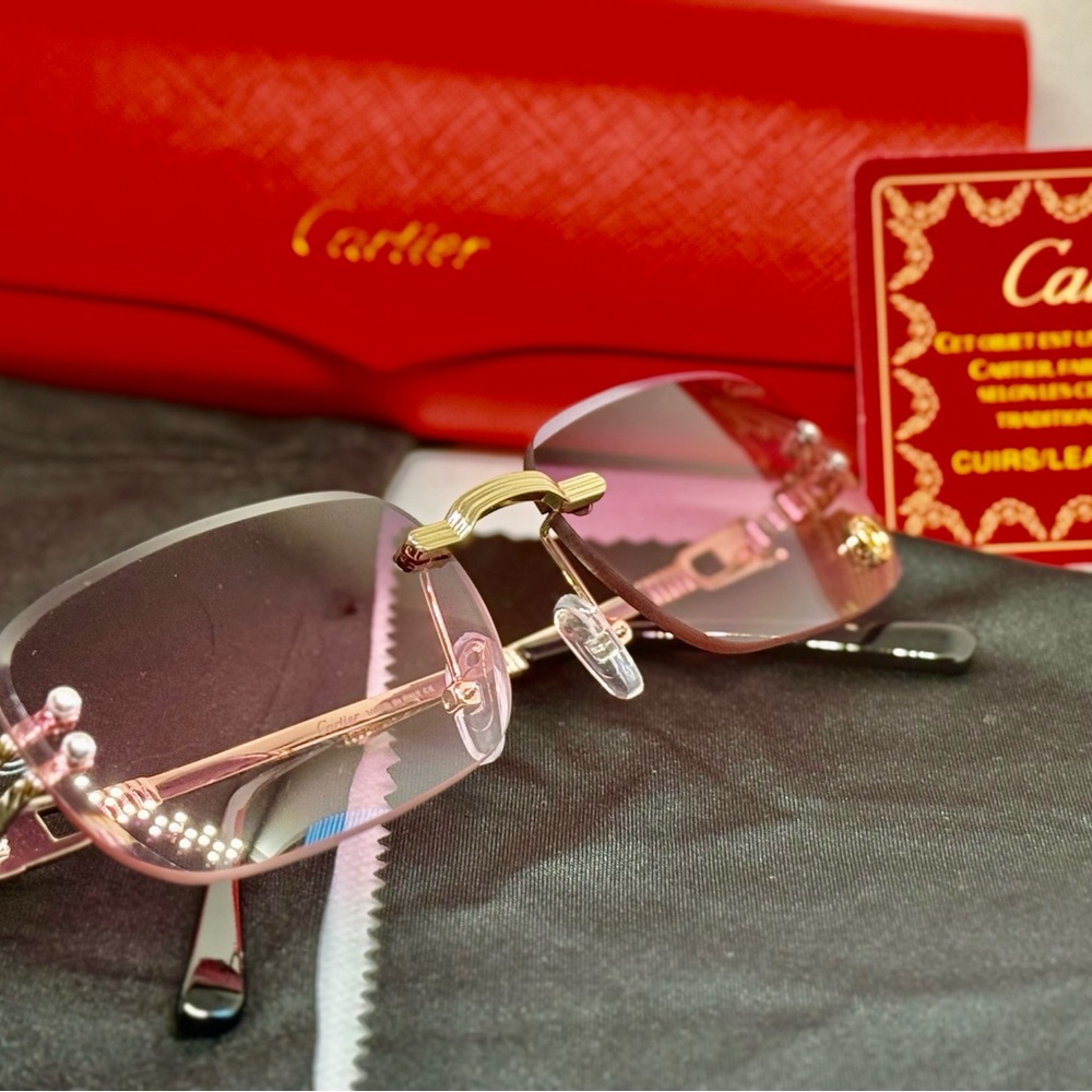 Cartier Women's Sunglasses with Gold Frame and Pink Lenses